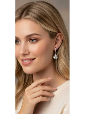 Normadia 925 Ayar Gümüş Rose Kaplama Elmas Montür Damla Küpe