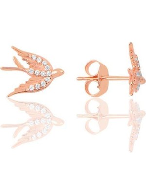 Normadia Parlak Gümüş Rose Kırlangıç Tasarımlı Zarif Küpe