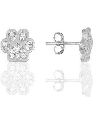 Normadia Parlak Rodyum Kaplamalı Zirkon Taşlı Pati Tasarımlı Küpe