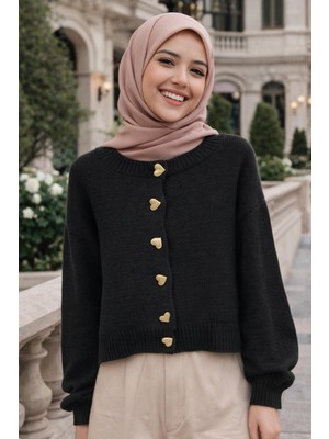 Moda Kalpli Düğmeli Kısa Crop Triko Hırka Kadın Hırka