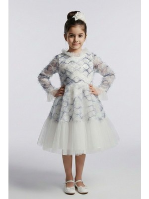 Mnk Baby & Kids Kız Çocuk Ispanyol Kol Tül Detaylı Kabarık Etekli Özel Gün Düğün Elbisesi M00793