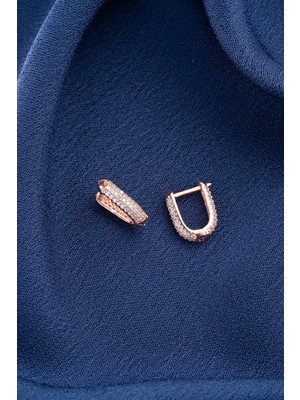 Normadia 925 Ayar Gümüş Rose Zirkon Taşlı U Küpe, Şık ve Zarif Tasarım