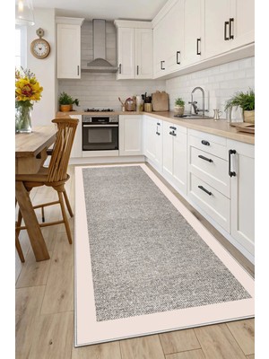 Qatalina Makinede Yıkanabilir Kaymaz Taban Leke Tutmaz Mutfak Halısı Salon Halısı - 3517 - Bej Halı