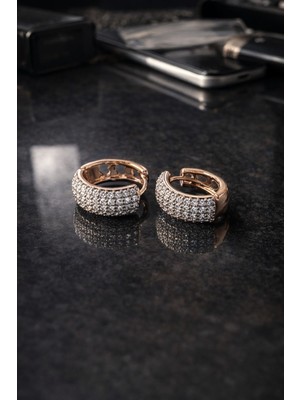 Solène  Vip Zirkon Taşlı Rose Gold Halka Küpe