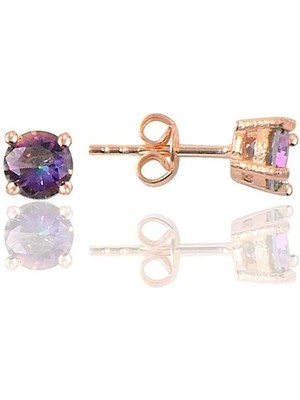 Normadia Parlak Gümüş Rose 4mm Mistik Tek Taş Küpe, Zarif ve Şık Takı