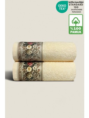 Ellaline Fıore 2'li Havlu Seti %100 Pamuk Sertifikalı, Çiçek Desenli El / Yüz / Mutfak Havlusu 50X90CM