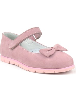 Rakerplus Hakiki Deri Pembe Fiyonklu Cırtlı Kız Çocuk Babet