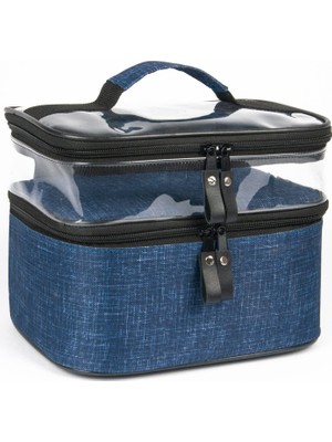 Delixa Kot Mavi Renkli, Iki Bölmeli, Profesyonel, Çok Amaçlı Çanta, Makyaj Çantası, Kozmetik Seti Organizer