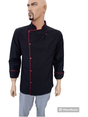 Siyaha Kırmızı Biyeli Aşçı Ceketi