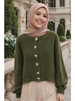 Moda Kalpli Düğmeli Kısa Crop Triko Hırka Kadın Hırka