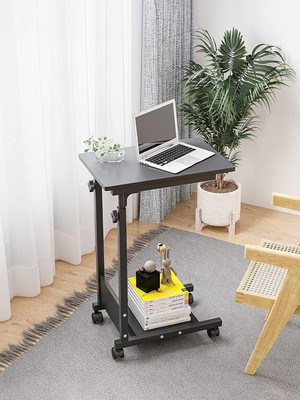 servetavcı Yükseklik Ayarlı Yardımcı C Sehpa - Antrasit (Tekerli) 60X40 Oval Kenar