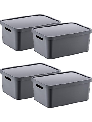 Delixa 4'lü Set Stafi Çok Amaçlı Kapaklı Antrasit 4,5 Lt - Antrasit, Çok Amaçlı Kapaklı , Ev-Ofis-Depo Için