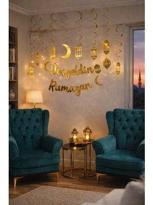 Masalsı Concept Hoşgeldin Ramazan Işıklı Süs Seti | 3 Metre Led’li Duvar & Tavan Dekoru  Gold