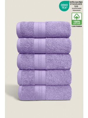 Ellaline 5'li Havlu Seti %100 Pamuk Sertifikalı, El Yüz Mutfak Havlusu Takımı Elmas Bordürlü Lila 50X80CM
