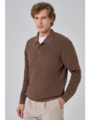 Morven  Erkek Kahve Trend Polo Yaka Dynamic Fit Rahat Kesim Triko
