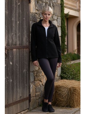 Knup Kadın Siyah Cepli Tam Fermuarlı Polar Sweatshırt