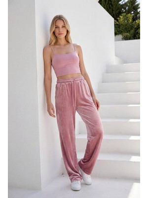 Madmext Pembe Bol Paça Kadife Pantolon MG2283