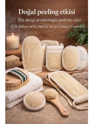 Elif Mira 8 Parça Doğal Bakım Full Set - At Kılı Vücut & Yüz Fırçası + 6 Farklı Kabak Lifi Kese Spa Paketi