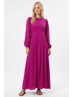 Rays 4470A Yan Bağlamalı Uzun Elbise Fuşya
