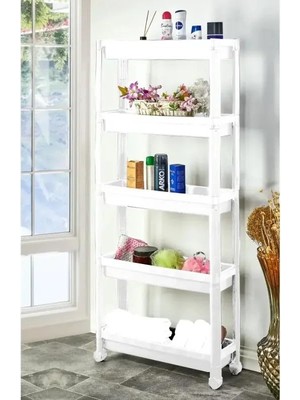 Delixa Sev Plastik 5 Katlı Tekerlekli Organizer Diktördgen Raf Ünitesi Beyaz