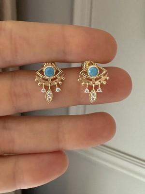 Normadia Turkuaz Taşlı Sallantılı Gözlü 925 Ayar Gümüş Küpe