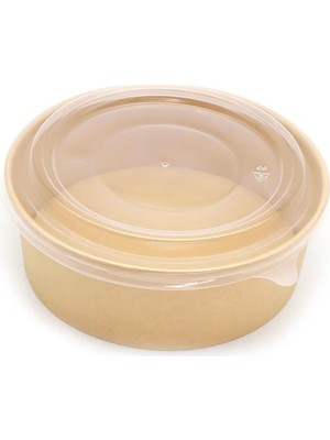 Omeyva Yuvarlak Şeffaf Kapaklı Kağıt Karton Kraft Salata Yemek Kabı Kase- 32 Oz - 1000 Ml. - 200 Adet