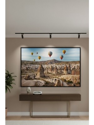 Safir Design Lüks Mavi ve Bej Peribacası Kapadokya ve Balon Manzarası Duvar Sanatı | Modern Çerçeveli Tablo