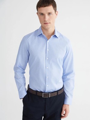 LC Waikiki Mavi Slim Fit Desenli Gabardin Erkek Gömlek  (S6)