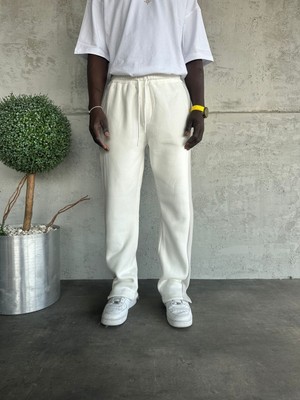KağanKY Beyaz Şerit Detaylı Kesik Paça Baggy Eşofman