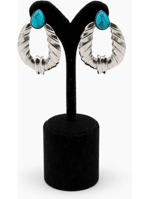 Pangu Turkuaz Taş Detaylı Gümüş Renk Çelik Küpe