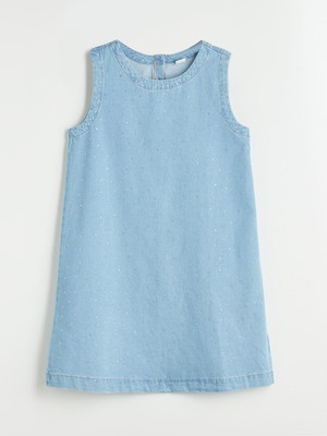 Lc Waikiki Yeni Sezon Bisiklet Yaka Taşlı Kız Çocuk Jean Elbise