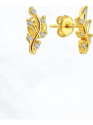 Normadia 925 Ayar Gümüş Dal Model Zirkon Taşlı Minimalist Küpe