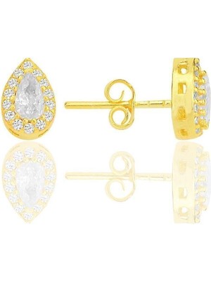 Normadia Şık Gümüş ve Yaldızlı Zirkon Taşlı Damla Modeli Küpe