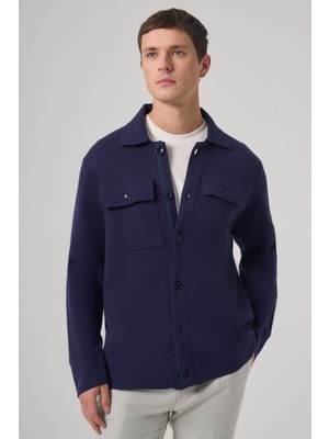 Morven  Erkek Marine Trend Kapaklı Cepli Düğmeli Hırka