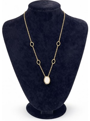 Pangu Altın Renk Sedef Detaylı Modern Çelik Kolye