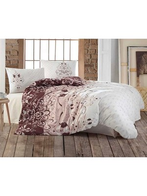 Taç  Kristal Ranforce Kahverengi Çift Kişilik Nevresim Takımı