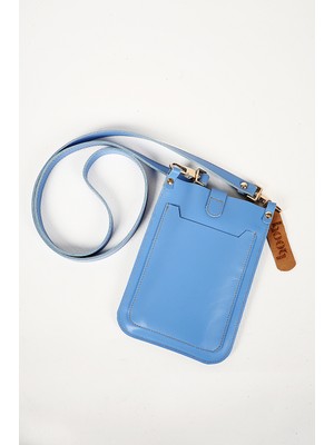 Hooq Design Deri El Yapımı Mavi Telefon Çantası