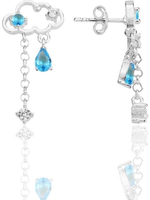 Normadia Gümüş Rodyumlu Akuamarin ve Zirkon Taşlı Bulut Küpe, Şık Tasarım