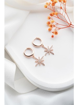 Normadia 925 Ayar Rose Sallantılı Yıldız Temalı Gümüş Küpe, Zarif Takı Parçası