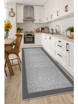 Qatalina Makinede Yıkanabilir Kaymaz Taban Leke Tutmaz Mutfak Halısı Salon Halısı - 3517 - Gri Halı