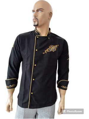 Siyaha Gold Nakışlı Aşçı Ceketi