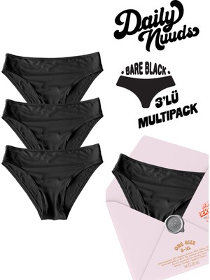 Daily Nuuds Günlük Kesim Kadın Iç Çamaşırı (Xs–xl Tek Beden) – Siyah (Bare Black) | 3’lü Multipack