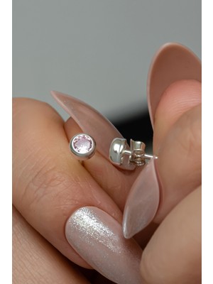 Normadia 925 Ayar Gümüş Pembe Taşlı Rodyum Kaplama Tektaş Küpe