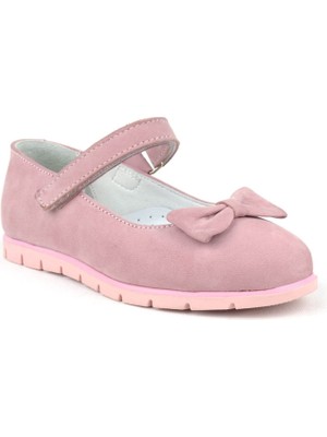 Rakerplus Hakiki Deri Pembe Fiyonklu Cırtlı Kız Çocuk Babet