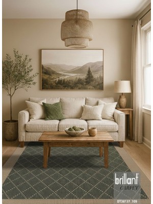 Brillant Yeşil-Kahverengi  Jüt  Sisal Görünüm Bordürlü Kaymaz Taban Yolluk Halı