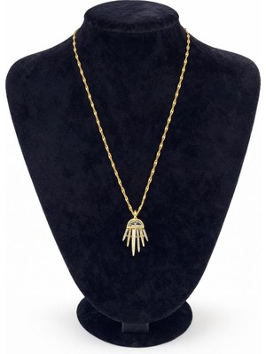 Pangu Altın Renk Zirkon Taşlı Modern Çelik Kolye