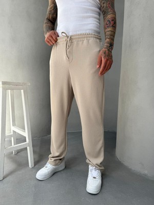 KağanKY Bej Ince Fitilli Baggy Eşofman