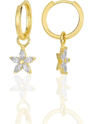 Normadia Gümüş ve Altın Yaldızlı Zirkon Taşlı Lotus Çiçeği Küpe, Şıklık ve Zarafet