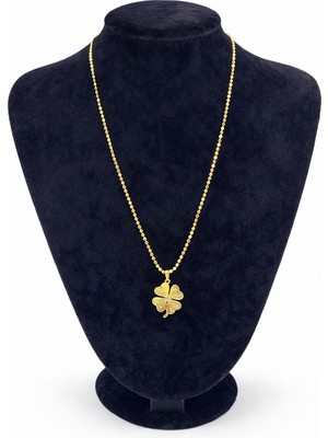 Pangu Altın Renk Zirkon Taşlı Yonca Figürlü Çelik Kolye