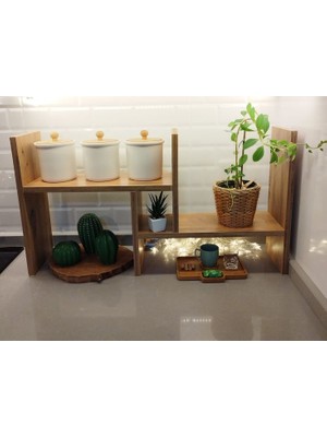 Alfimo Mobilya Calipso Ayarlanabilir Tezgah Üstü Düzenleyici Raf Baharatlık Mutfak Rafı Ceviz